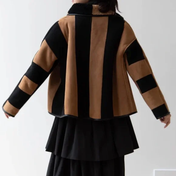 CawleyStriped Shearling Avis Jacket in Black & Tan